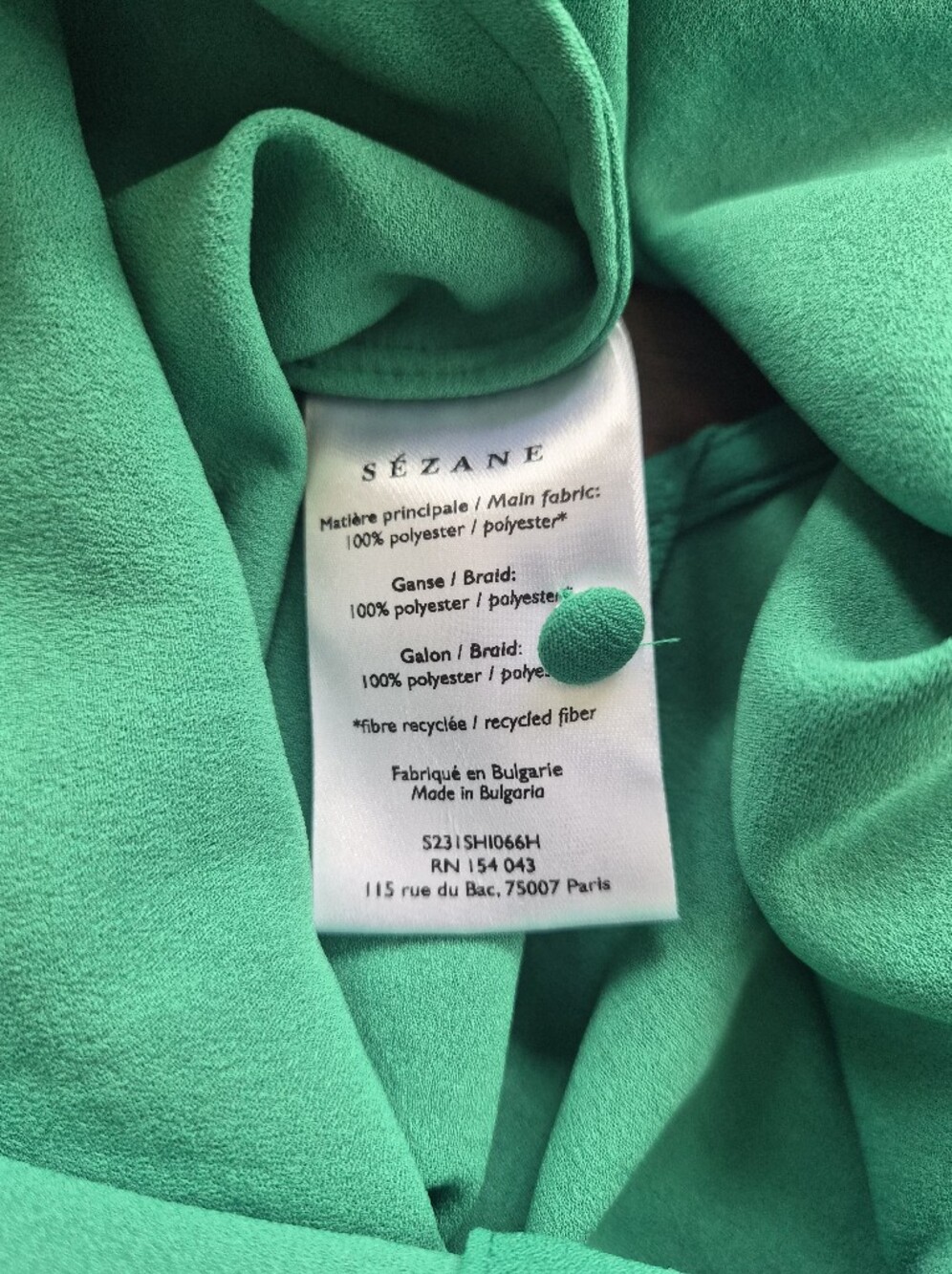 *NWT* [Sezane] Ella Blouse In Green, Size 38/6 - Picture 5 of 9